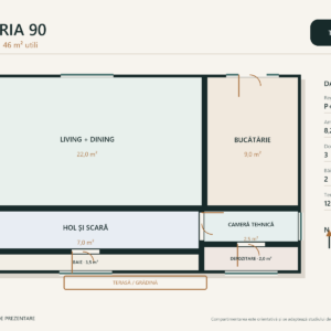 Casa Aria 90 – casă cu mansardă, 3 dormitoare – plan parter 46 m²