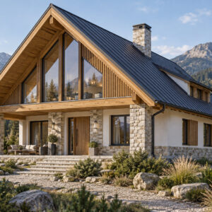 Casa Carpatia 138 – chalet cu mansardă și 4 dormitoare – vedere fațadă principală