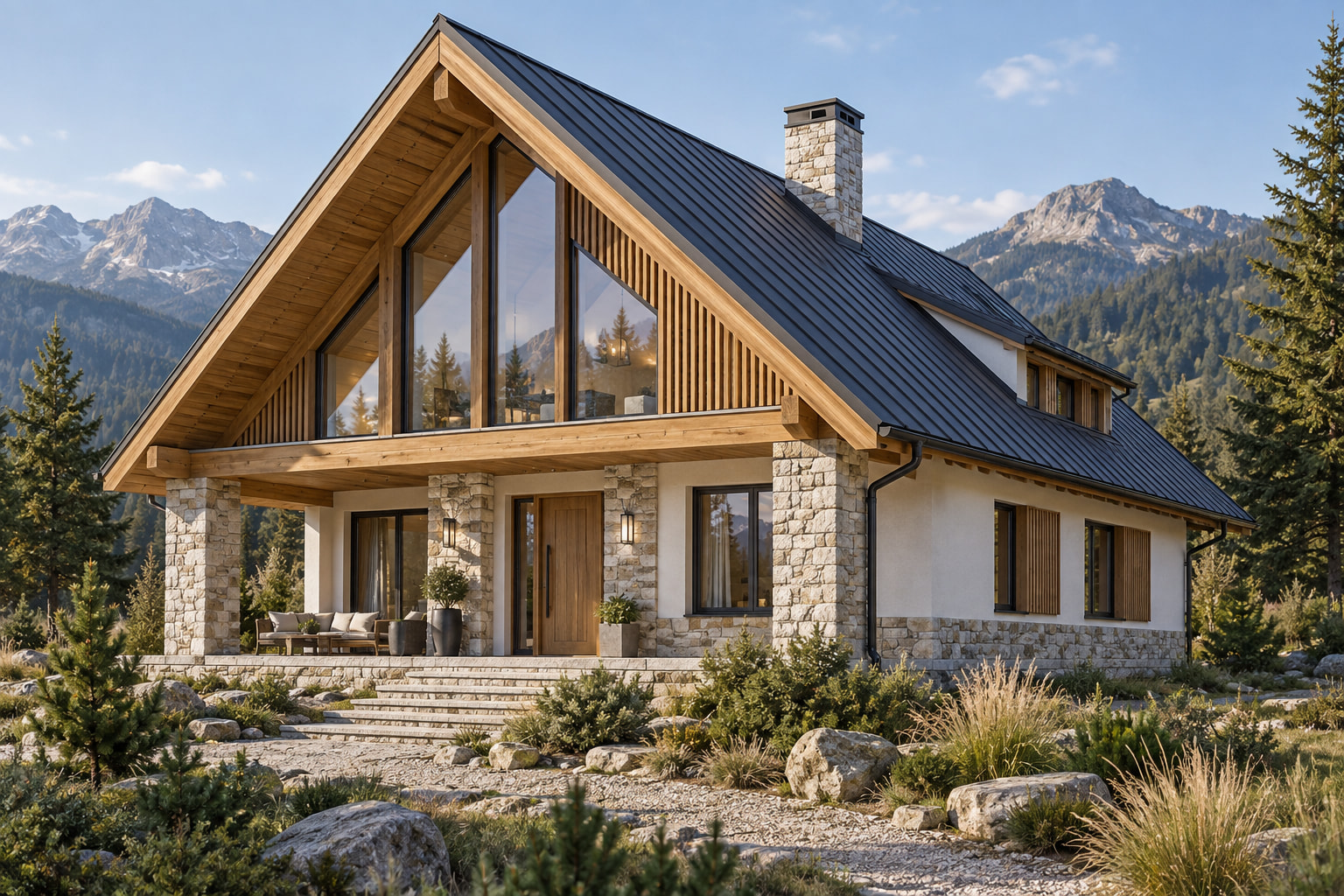 Casa Carpatia 138 – chalet cu mansardă și 4 dormitoare – vedere fațadă principală