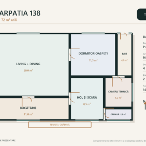 Casa Carpatia 138 – chalet cu mansardă și 4 dormitoare – plan parter 72 m²