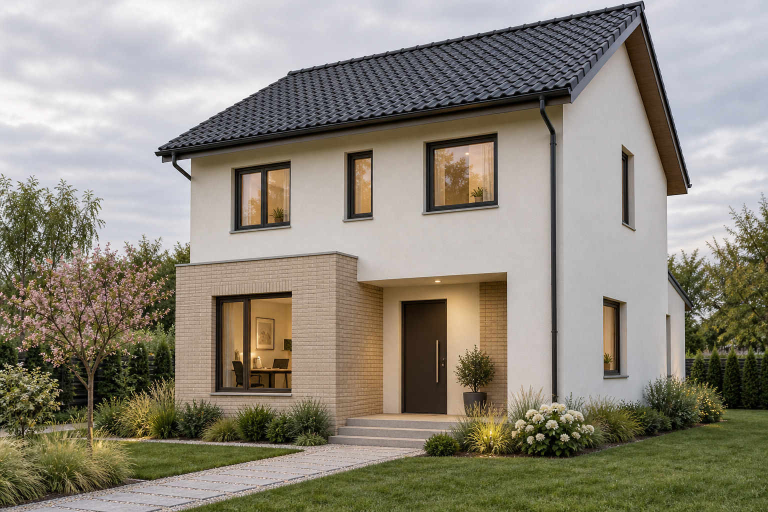 Casa Dalia 110 – casă cu etaj și 3 dormitoare – vedere fațadă principală