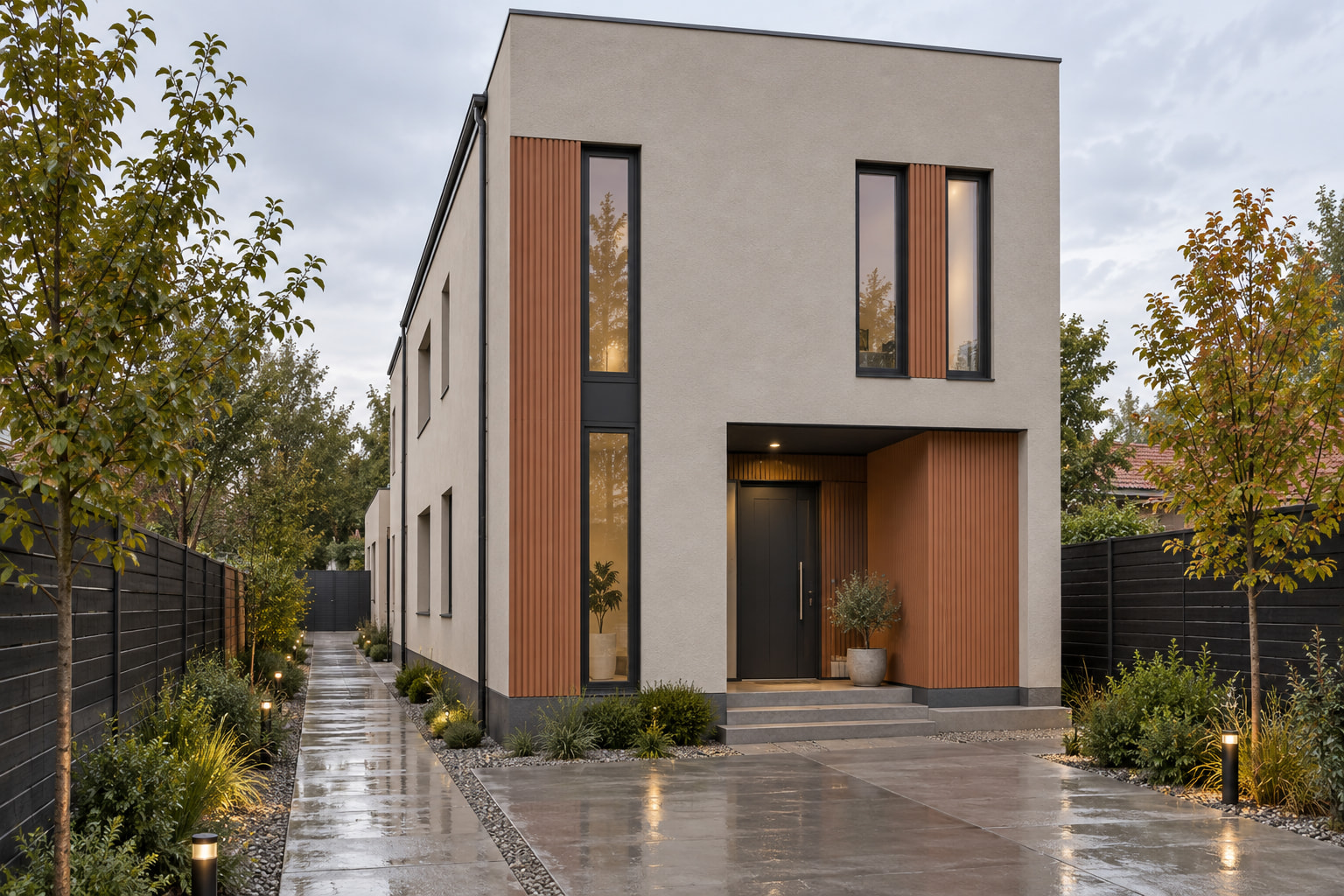 Casa Linia 130 – proiect pentru teren îngust – vedere fațadă principală
