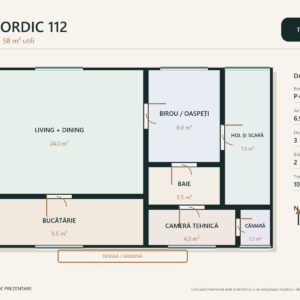 Casa Nordic 112 – casă cu mansardă pentru teren îngust – plan parter 58 m²