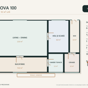 Casa Nova 100 – casă cu etaj de 100 mp – plan parter 52 m²