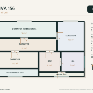 Casa Riva 156 – casă cu etaj, 4 dormitoare și birou – plan etaj 74 m²