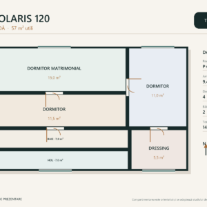 Casa Solaris 120 – 4 dormitoare și terasă – plan mansardă 57 m²