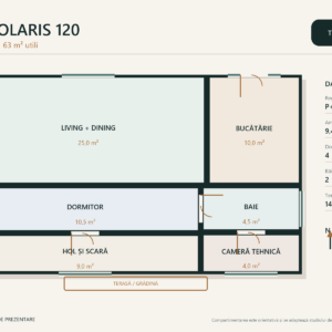 Casa Solaris 120 – 4 dormitoare și terasă – plan parter 63 m²
