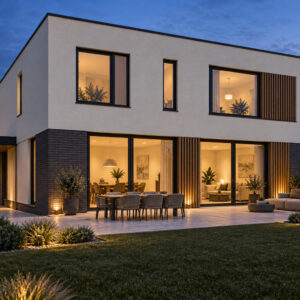 Casa Urban 150 – casă modernă cu birou – vedere fațadă dinspre grădină