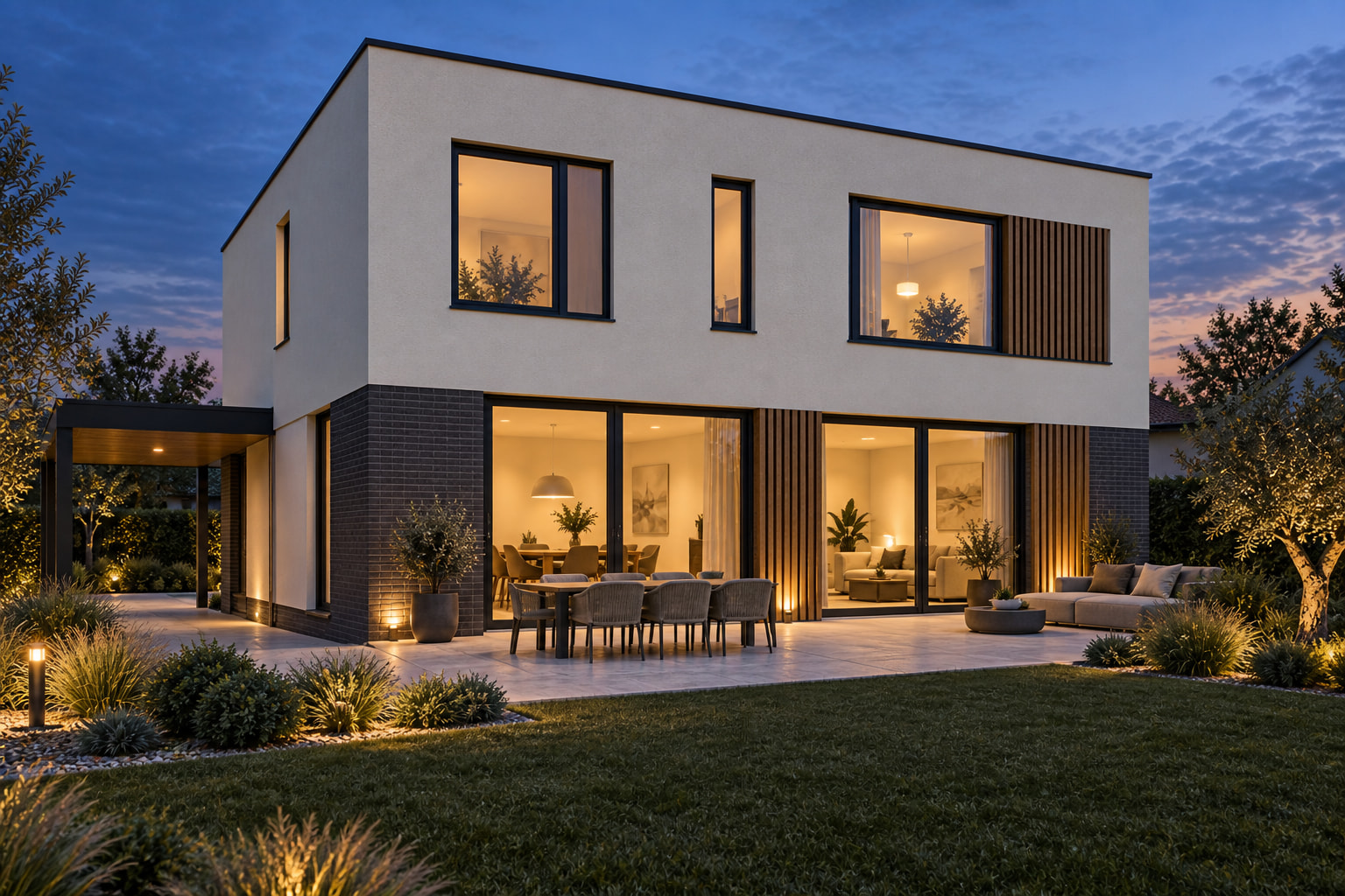 Casa Urban 150 – casă modernă cu birou – vedere fațadă dinspre grădină