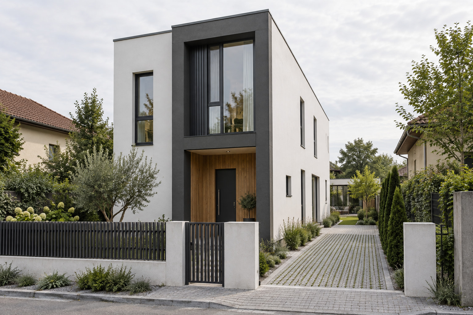 Casa Verdi 128 – casă cu etaj pentru teren îngust – vedere fațadă principală