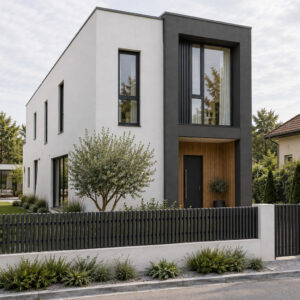 Casa Verdi 128 – casă cu etaj pentru teren îngust – perspectivă laterală oblică