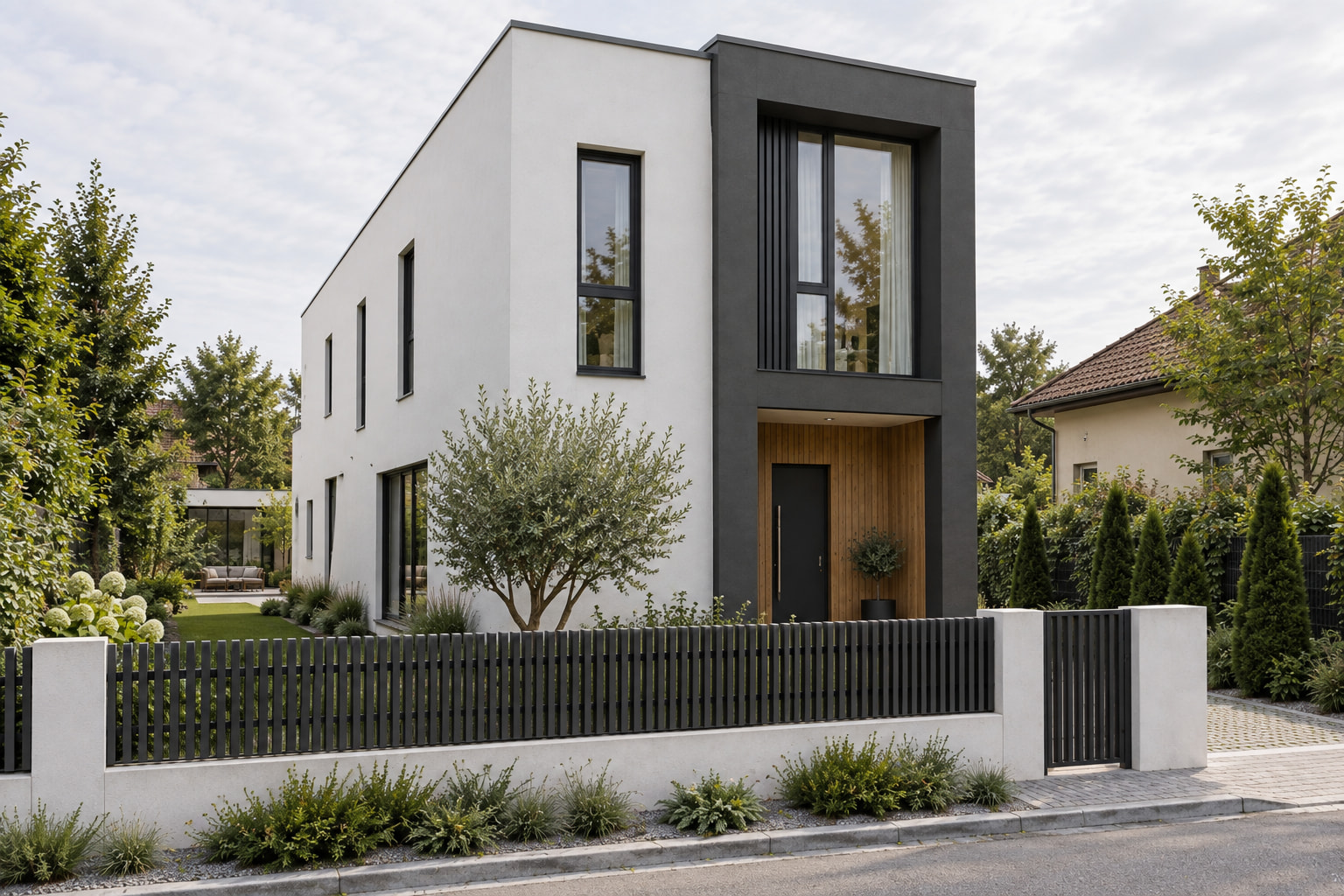 Casa Verdi 128 – casă cu etaj pentru teren îngust – perspectivă laterală oblică